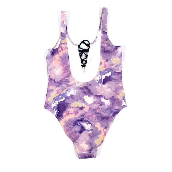 PINK Victorias Secret Lace Up Tie Dye One Piece Swimsuit boho Purple Haze Small - Picture 5 of 10